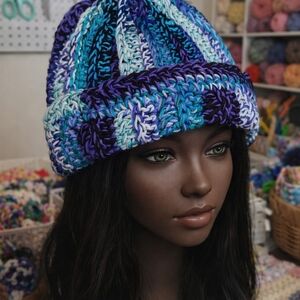 Handcrafted Blue and Purple Crocheted Beanie
